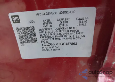 2024 Chevrolet Malibu Fwd Rs from USA, damaged, VIN 1G1ZG5ST9RF187863